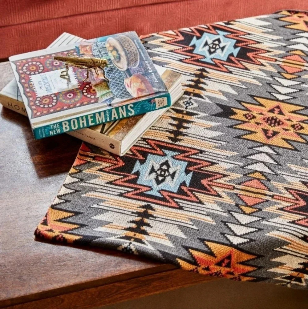 New 100% Cotton Tribal Aztec Boho Western Throw Blanket
